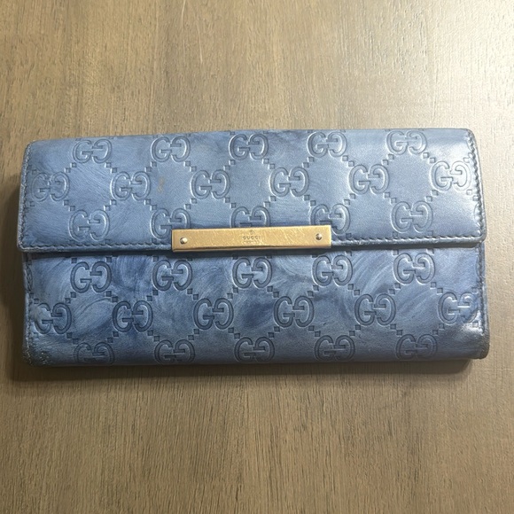 Gucci Blue Guccissima Leather Flap Continental Wallet - Picture 1 of 11
